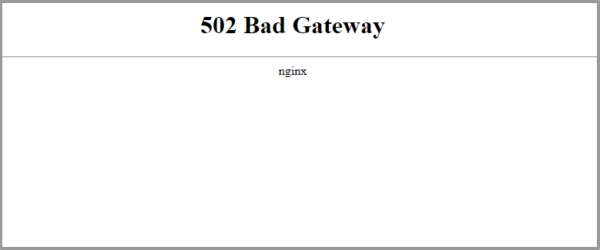 Screenshot of a 502 Bad Gateway error page served by nginx.
