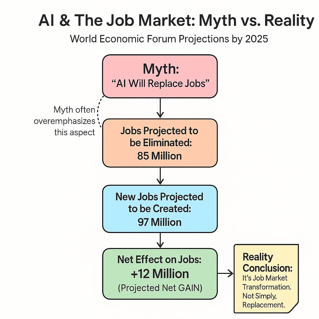 Flowchart showing World Economic Forum projections of a 12 million net job gain.
