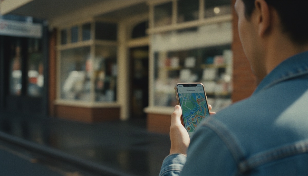 Customer searching on a phone outside a Melbourne shopfront