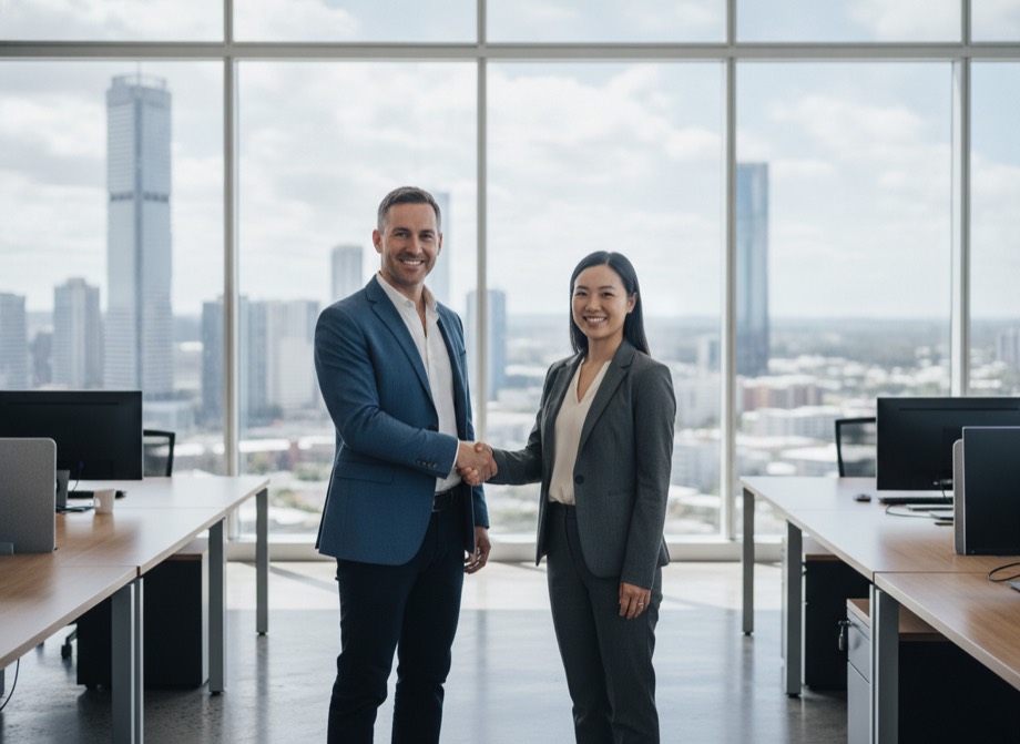 B2B SEO Brisbane, two professionals meeting in a Brisbane office
