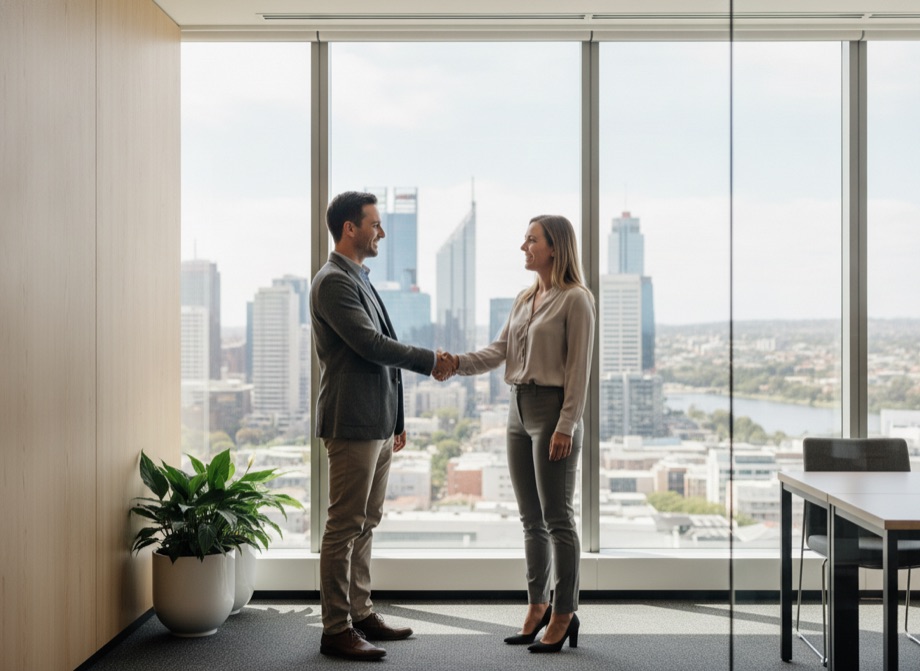 B2B SEO Perth, two professionals meeting in a Perth office