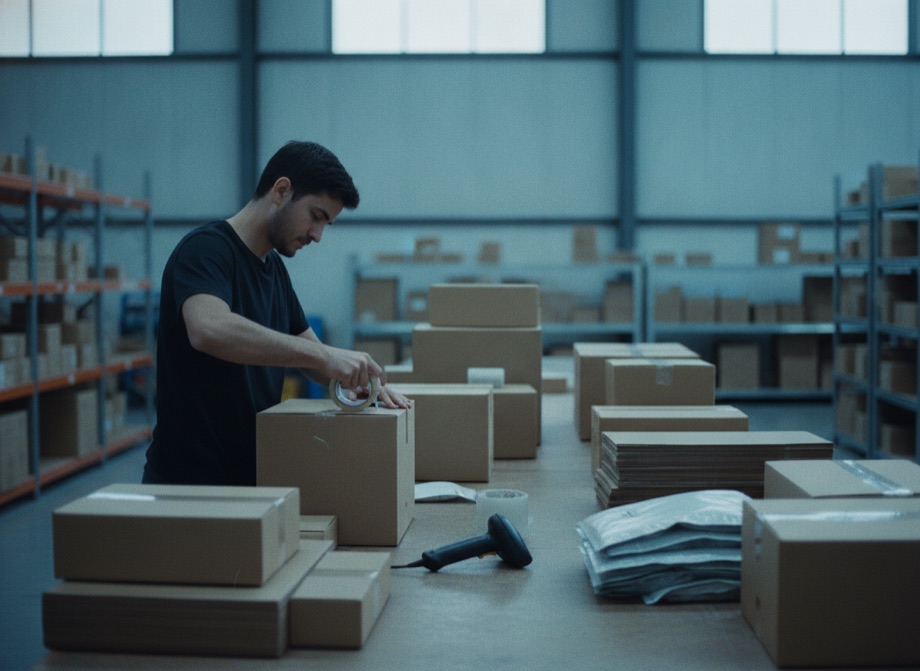 Melbourne ecommerce fulfilment — packing bench with parcels in a warehouse
