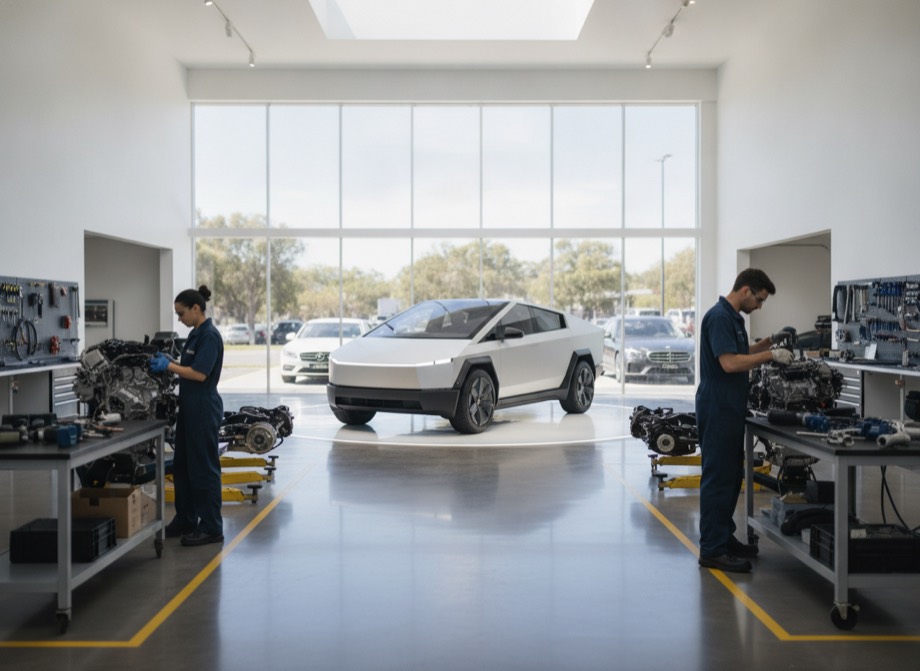 SEO for automotive, a modern Australian car dealership showroom