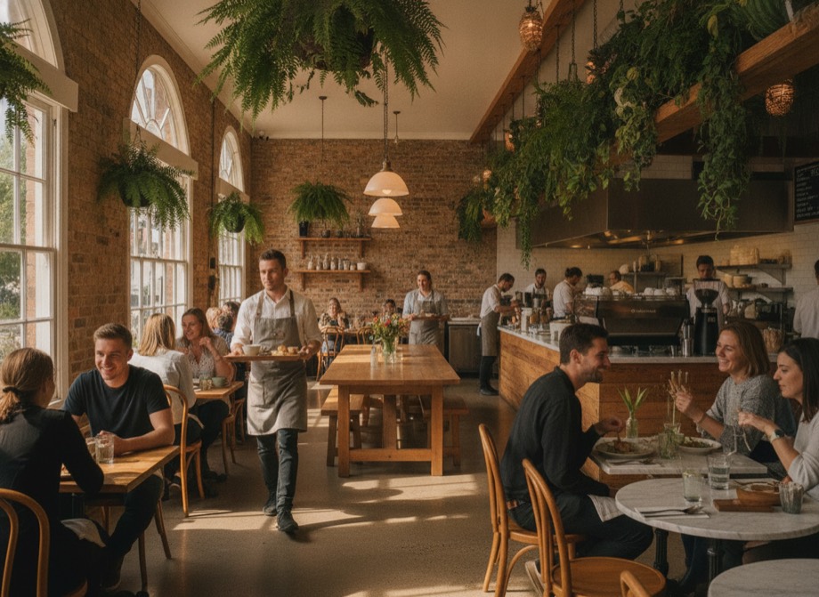 SEO for hospitality, a warm busy Australian cafe and restaurant interior